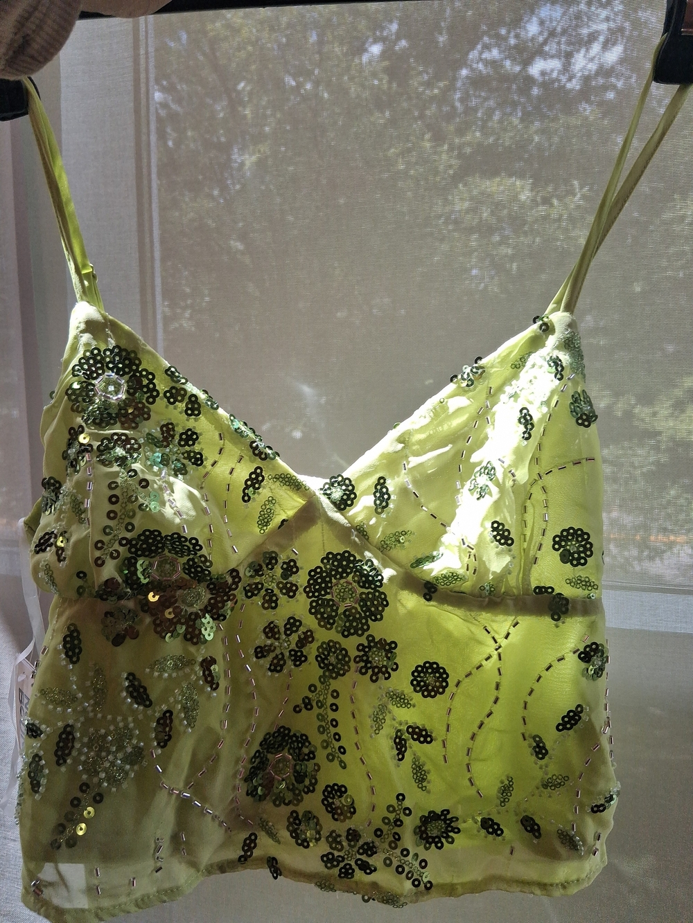 Sequin Embellished Lime Green Camisole Top - Women Intimates & Sleepwear